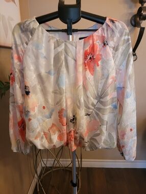 Frank Lyman Design Sheer Floral Blouse - Cream, Coral, Soft Green